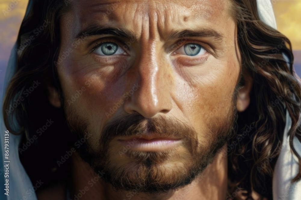 Jesus with long hair and blue eyes Jesus with long hair and blue eyes