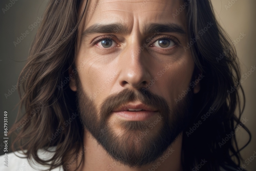 Jesus with long hair and blue eyes Jesus with long hair and blue eyes
