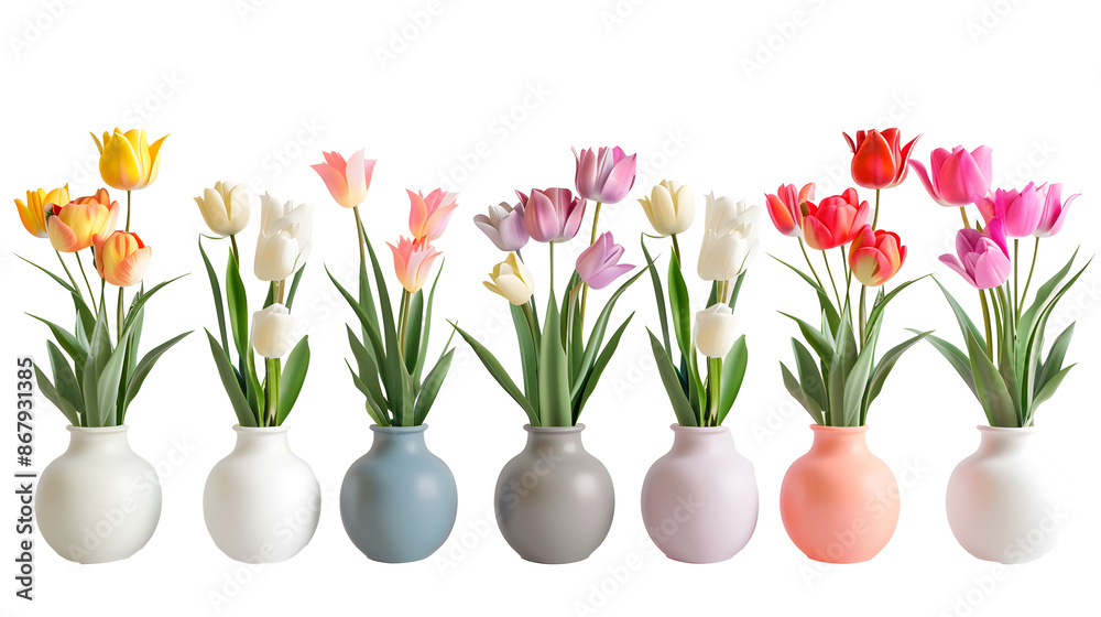 tulip Flower in Glass vases with blue water. Cute colorful flower icon collection. White background. Flat design
tulip Flower in Glass vases with blue water. Cute colorful flower icon collection. White background. Flat design