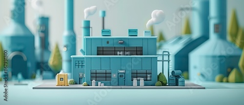 wallpaper illustration of a 3d metal factory icon with vivid colors