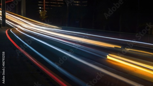 long exposure of traffic lights on a highway at night