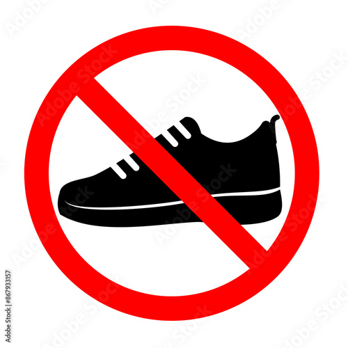 Prohibited shoe vector icon. No shoes icon. Forbidden shoe icon. No shoes sign. Warning, caution, attention, restriction, danger flat sign design symbol pictogram