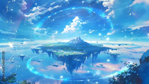 landscape with blue shinning sky