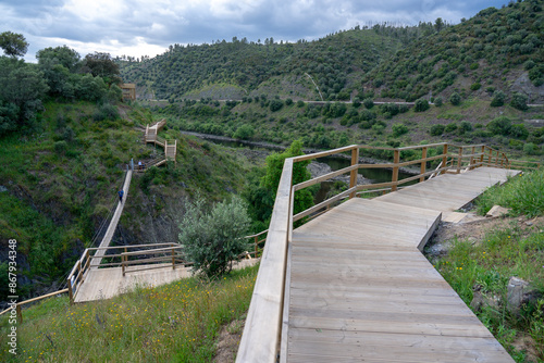 Wooden structure path on Nisa s walkways at Barca da amieira do tejo