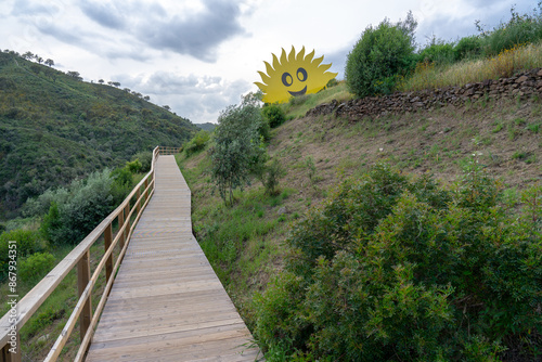 Wooden structure path on Nisa s walkways at Barca da amieira do tejo photo