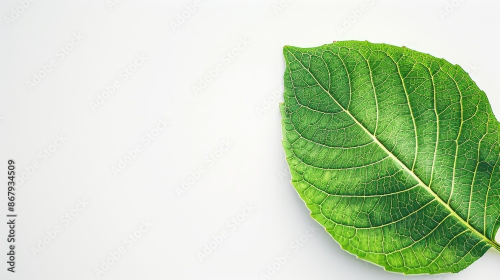 Obraz premium Green leaf on white background suitable for text insertion