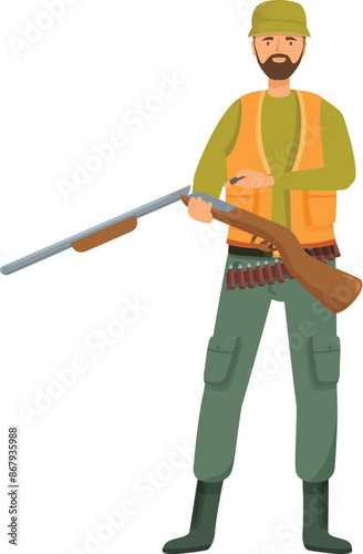 Hunter holding shotgun wearing hunting clothes illustration