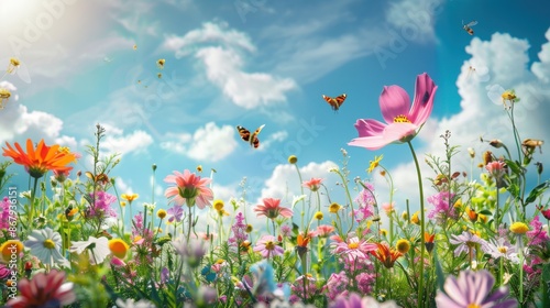 cover book style of a garden with oversized flowers and butterflies