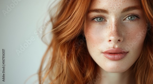 Closeup Portrait of a Young Woman With Red Hair and Freckles