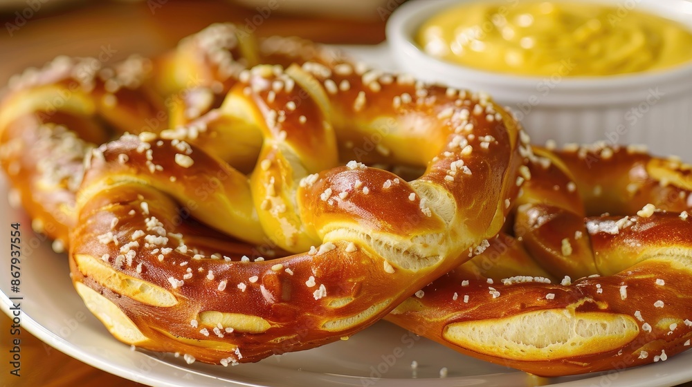 Tasty German pretzels served with classic cheese dipping sauce Tasty German pretzels served with classic cheese dipping sauce