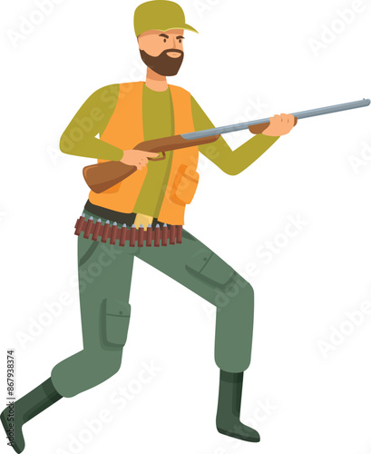 Hunter running and aiming with his rifle, hunting concept illustration