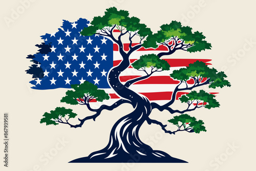 bonsai tree American flag patriotic 4th-of-july t-shirt design