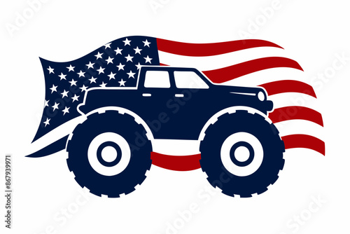 monster truck American flag patriotic 4th-of-july vector illustration 