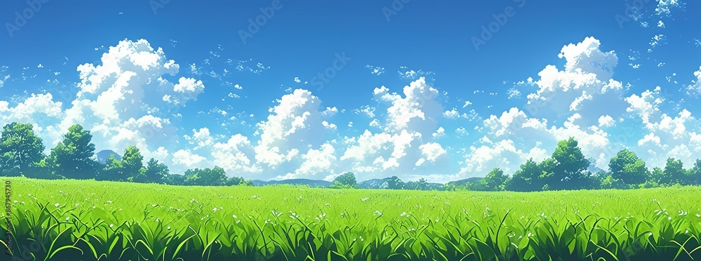 Pixelated artwork depicting a verdant meadow with fluffy clouds set against a vivid blue sky, ideal for creating a serene setting reminiscent of a vintage video game landscape. Pixelated artwork depicting a verdant meadow with fluffy clouds set against a vivid blue sky, ideal for creating a serene setting reminiscent of a vintage video game landscape.