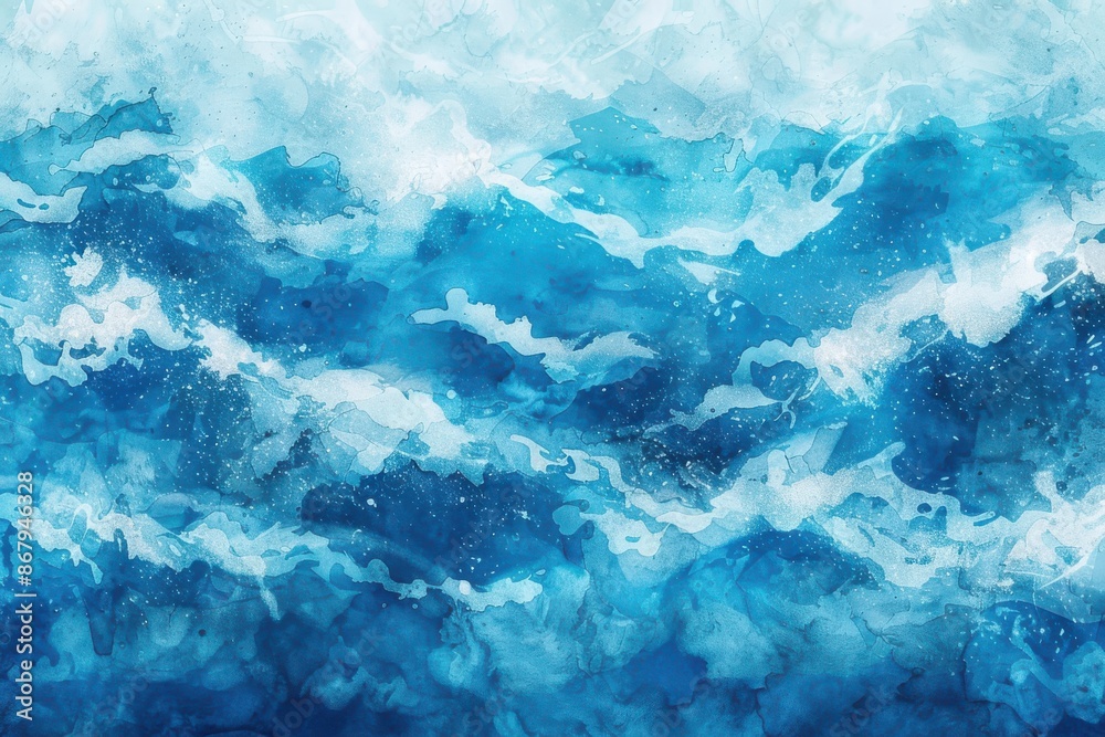 Abstract Blue Ocean Waves. Watercolor Painting Background Abstract Blue Ocean Waves. Watercolor Painting Background