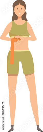 Young woman is getting ready for her workout, smiling as she holds an elastic band