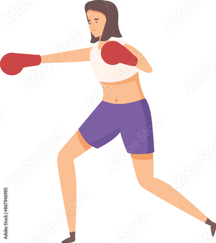 Female boxer is practicing her moves, getting ready for a fight