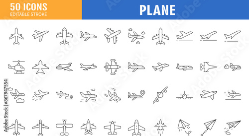  Plane icon set. Airplane icon vector. Flight transport symbol. Travel illustration. Holiday symbol
