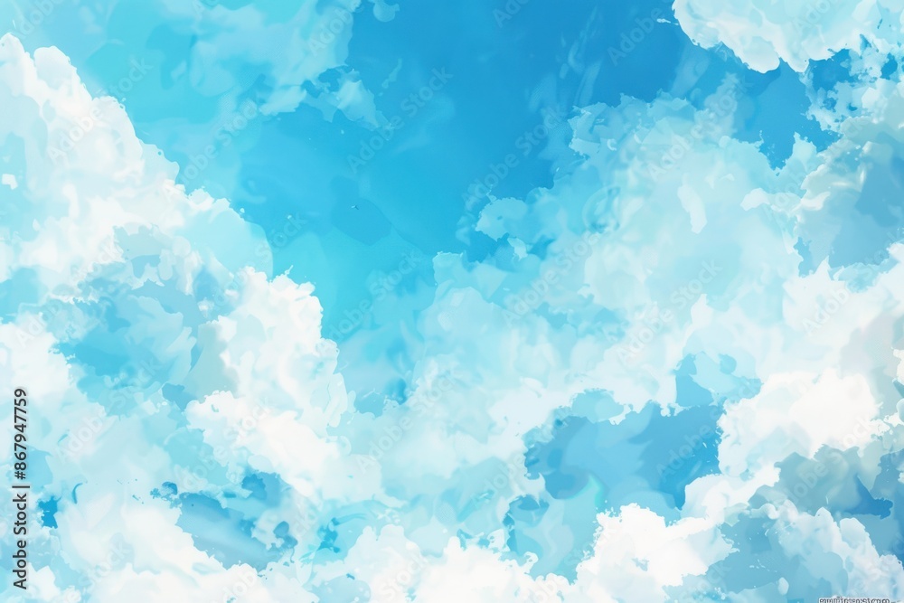 Fototapeta premium Vivid blue sky with fluffy white clouds, perfect for backgrounds, weather, and nature themes.