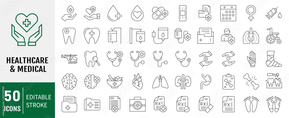 Medical editable stroke outline Icons set. Hospital, patient, medicine, pharmacy, nurse, prescription and medical report. Vector illustration Medical editable stroke outline Icons set. Hospital, patient, medicine, pharmacy, nurse, prescription and medical report. Vector illustration