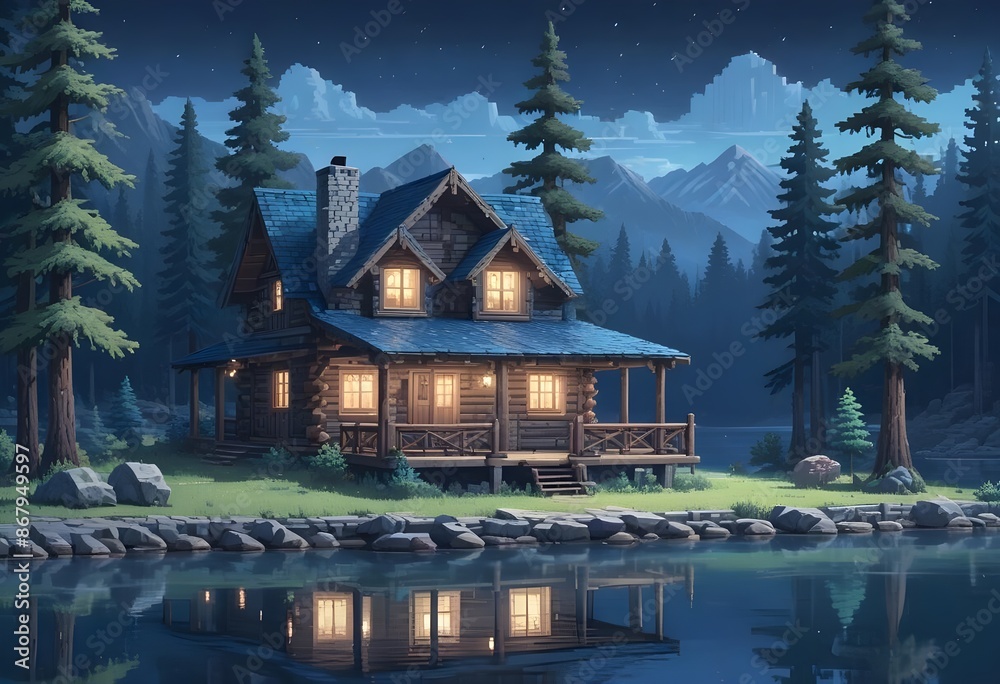 Fototapeta premium vintage wood house pixel art