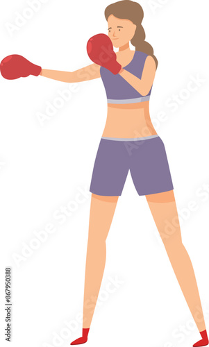 Female boxer character practicing boxing punches, active and healthy lifestyle