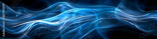 Blue parallel curved lines on a black background represent the abstract background