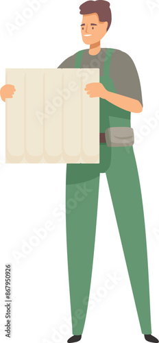 Construction worker holding drywall, building a new house, plasterboard and construction work