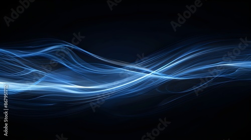 Blue parallel curved lines on a black background represent the abstract background