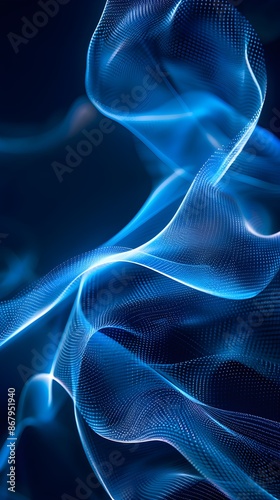 Blue parallel curved lines on a black background represent the abstract background