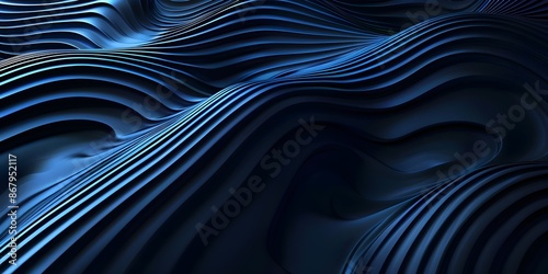 Blue parallel curved lines on a black background represent the abstract background