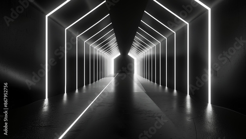 Futuristic Focus: Abstract Black Background with White Glowing Lines