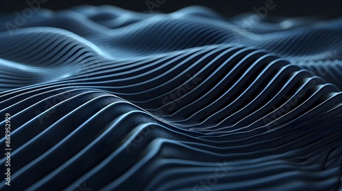Blue parallel curved lines on a black background represent the abstract background