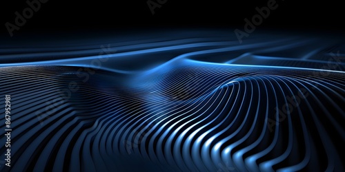 Blue parallel curved lines on a black background represent the abstract background