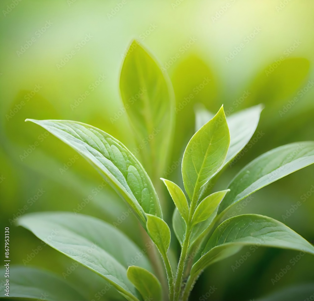 Obraz premium close up of green leaves, leaves, tree, isolated, branch, spring, white, herb, fresh, growth, foliage, garden, plants, life, organic