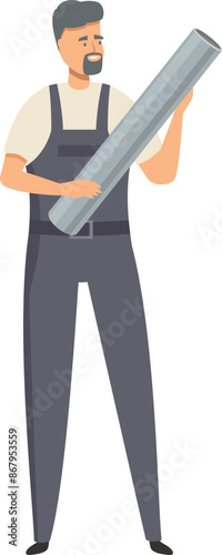 Plumber is holding a plumbing pipe, preparing for a plumbing job