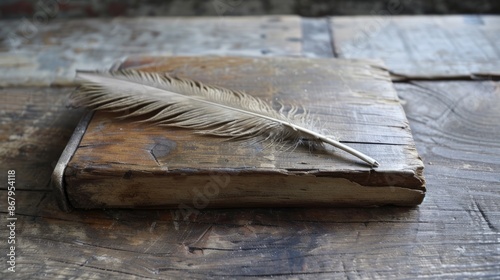 Vintage quill pen and wooden block