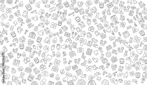 seamless pattern health care, medical element on black background