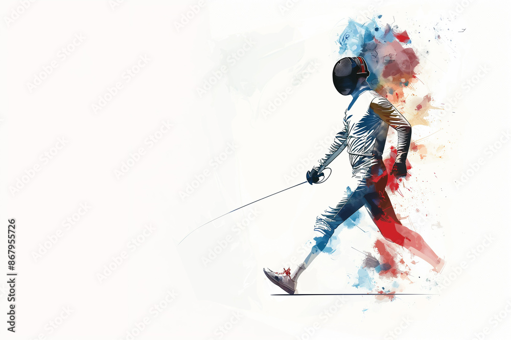 Obraz premium fencing Olympic athlete on white background. Olympic Games. Black man athlete. The colors of the French flag . IA Generative
