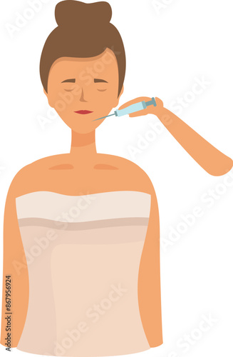 Beautician is injecting hyaluronic acid into a female patient's lips for a cosmetic treatment