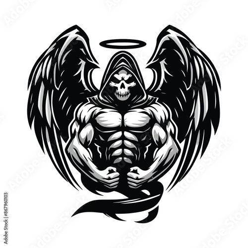 logo mascot of Angel of Death in black and white silhouette