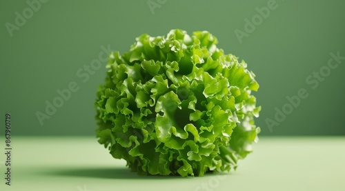 Fresh Green Lettuce Head on a Green Surface
