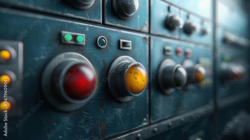 Fototapeta premium Close-Up of Industrial Control Panel Buttons