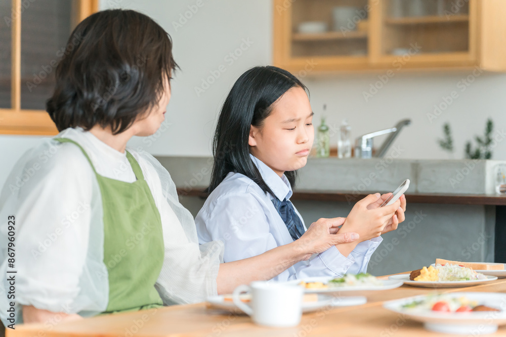 食事中にスマホを使う反抗期の子供と困る両親・家族
食事中にスマホを使う反抗期の子供と困る両親・家族