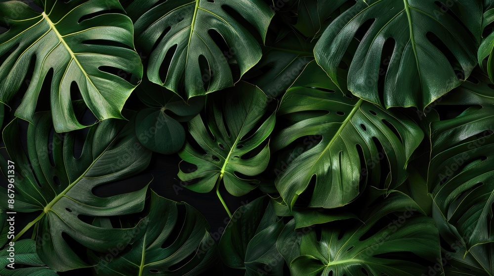 Monstera leaves on black background for cosmetic ads Monstera leaves on black background for cosmetic ads