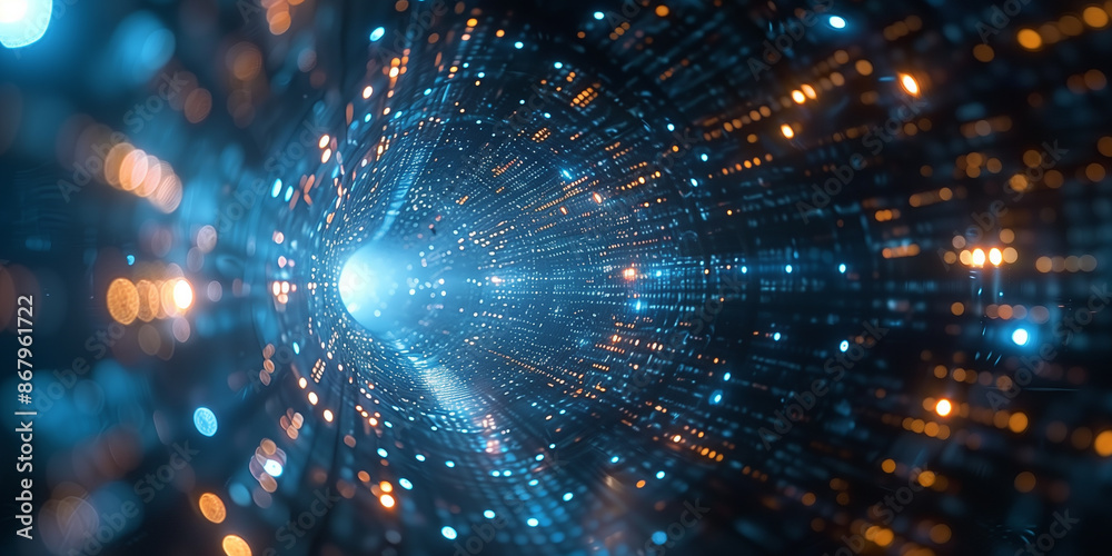 Obraz premium Technology background for technology processes, neural networks, AI, data transfer, encryption, digital archives, audio and visual presentations, science, education, medical imaging, virtual reality