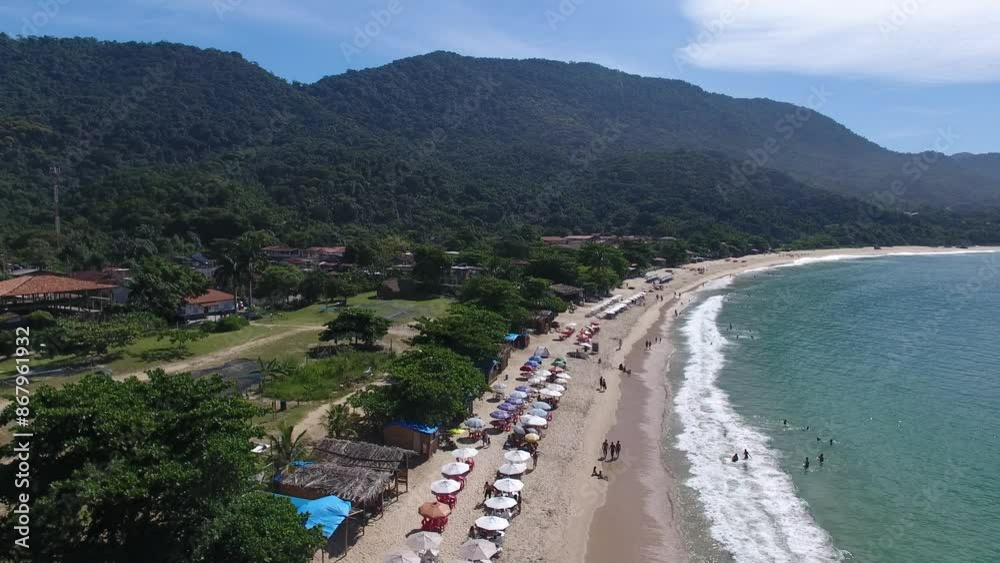 Aerial view of Ranchos Beach, Vila de Trindade - Paraty, Rio de Janeiro, Brazil Aerial view of Ranchos Beach, Vila de Trindade - Paraty, Rio de Janeiro, Brazil