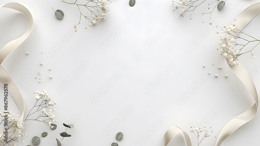 Fototapeta premium Styled stock photo. Feminine wedding desktop mockup with baby breath Gypsophila.