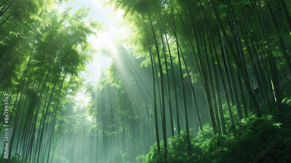 sunlight penetrating the beautiful bamboo trees sunlight penetrating the beautiful bamboo trees