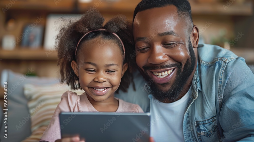 A Happy Father and Daughter Watch a Tablet Together A Happy Father and Daughter Watch a Tablet Together